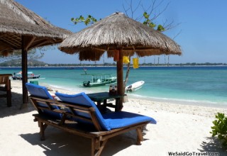 Sitting at We Be Cafe for lunch in Gili Meno