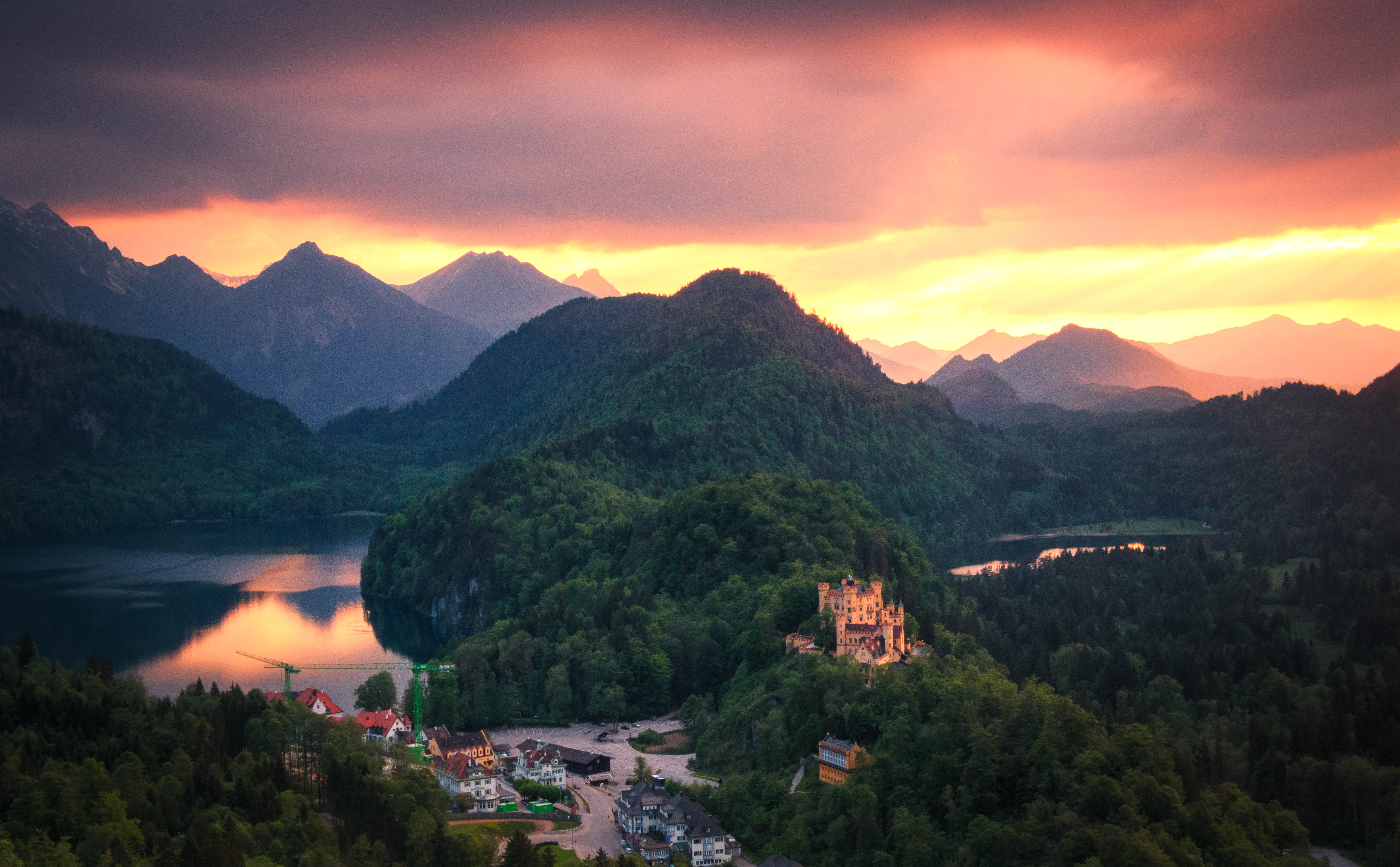 Sunset over the castle on the hill in Germany