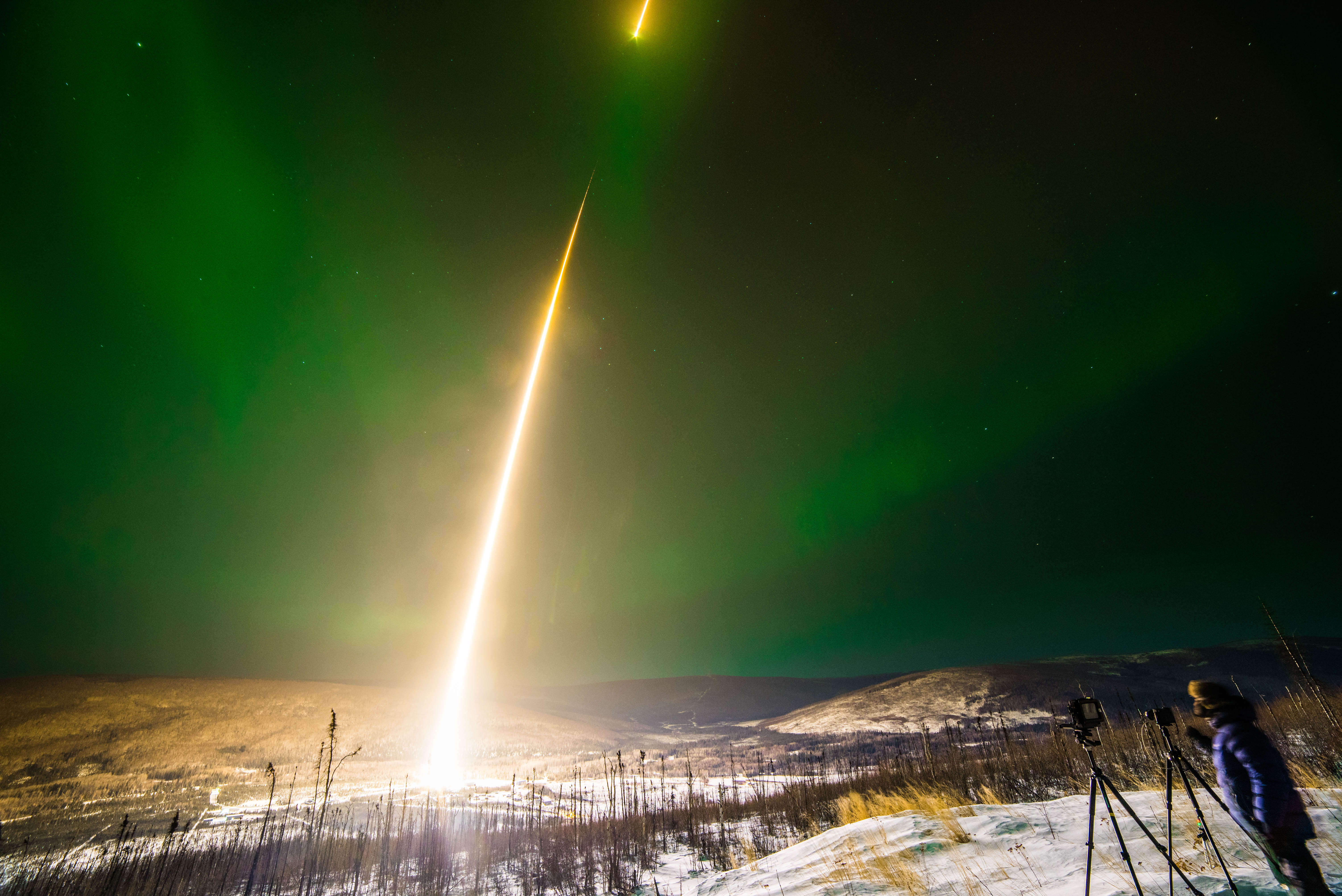 Rocket under the Northern Lights in Alaska
