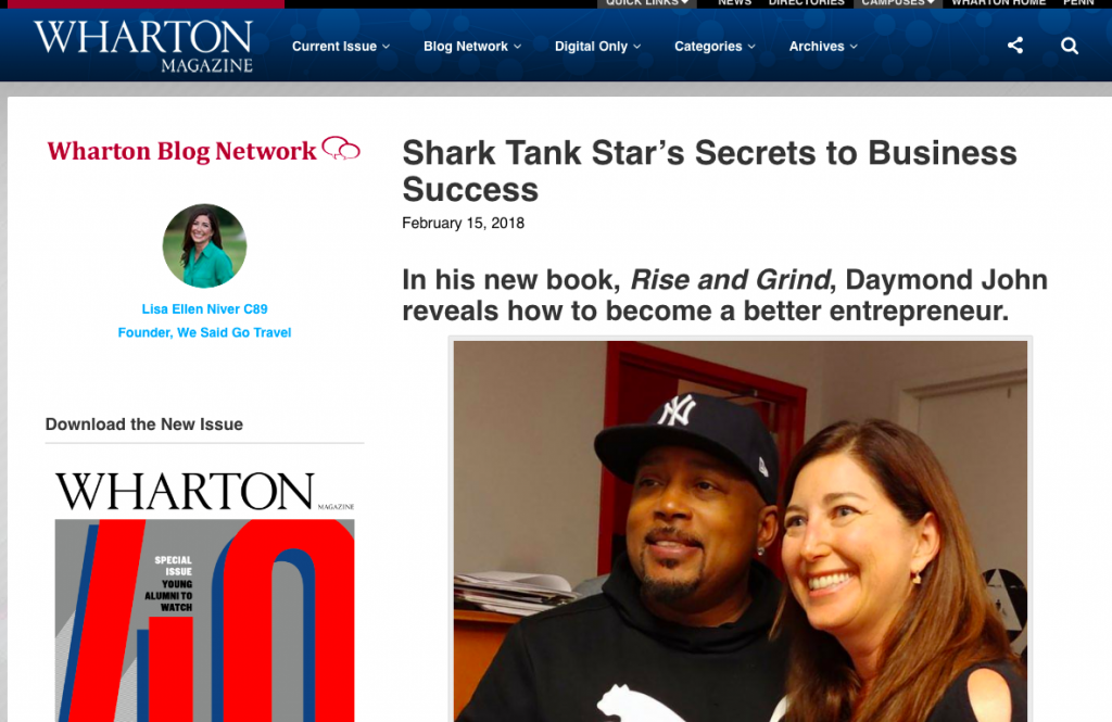 Lisa Niver in Wharton Magazine about Daymond John